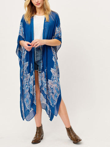 Adeline Blue Coral Print Kimono - Shopmossrose